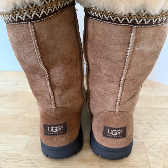 UGG women's 9 Ultimate Cuff BOOTS Chestnut Brown Tall Shearling Lined  5273 - Picture 16 of 16